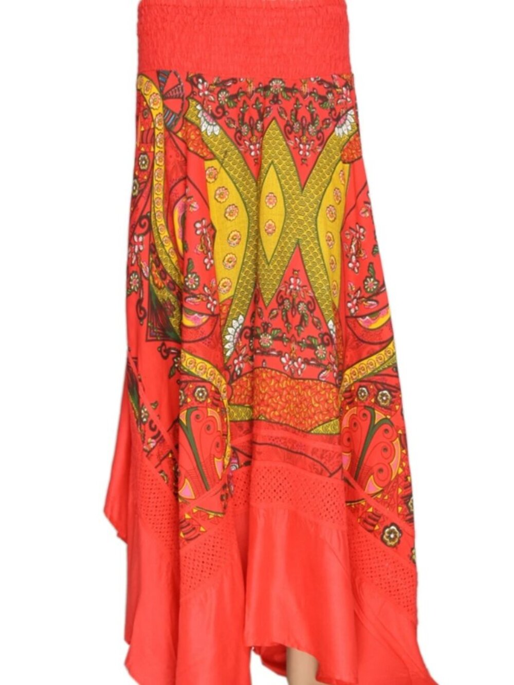 Joe Browns Printed Smocked Asymmetrical High Waist Red Maxi Skirt Plus Size 2X